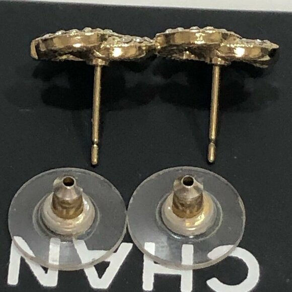 CHANEL CC Logos Rhinestone Stud Earrings Gold Tone C21V Auth w/Box #2961 - Picture 9 of 10